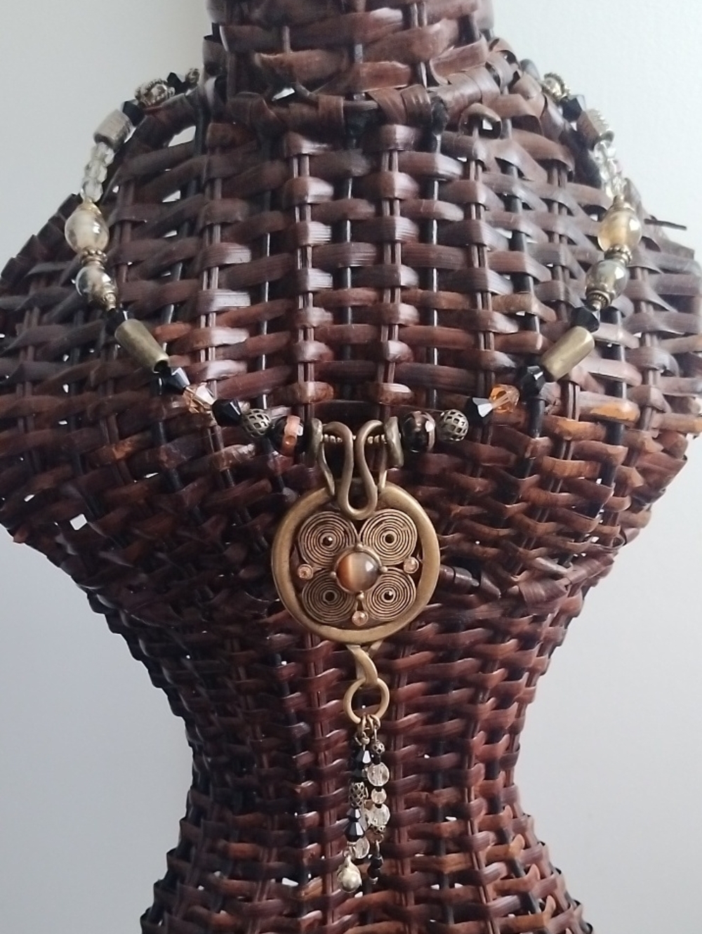 Bohemian Brass Pendant Necklace in Antique Gold